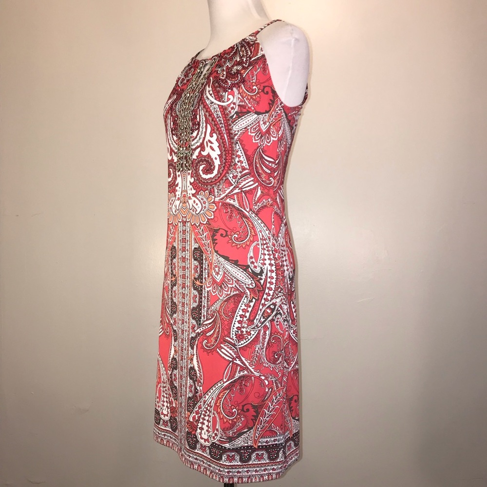 INC Coral Paisley Dress With Jeweled Front - Picture 4 of 6